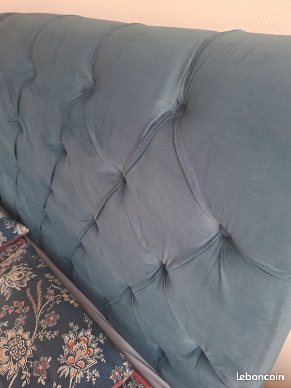 Lit Velour Capitonné Bleu 160x200 (image 6)