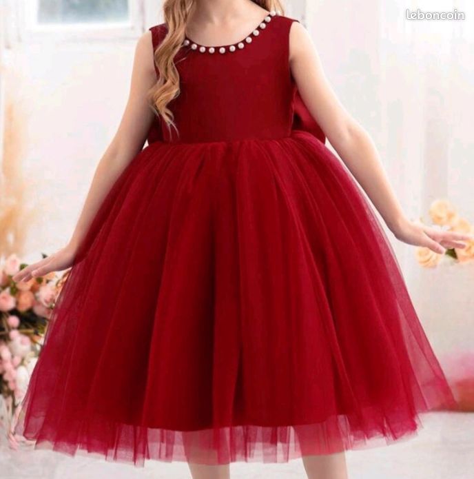 Robe princesse mariage cérémonie rouge bordeaux tulle fille ans