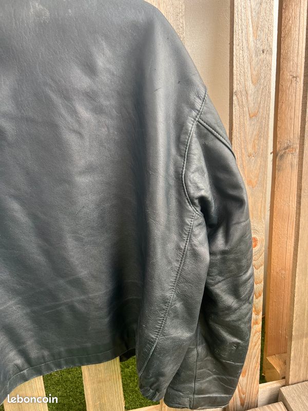 Blouson Aviateur Vintage K6 En Cuir Noir - Taille L (96) - Style Pilote Français Rétro