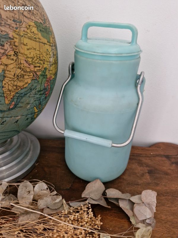 Petit Pot à Lait Ancien émaillé 2 Tons Vert/bleu – Anti-débordement