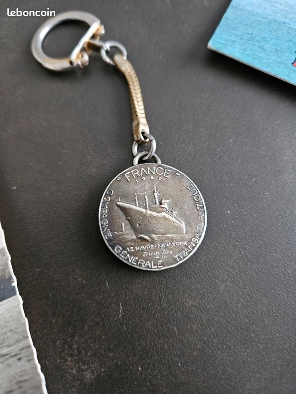 Porte-clés Ancre de Marine Paquebot LE FRANCE Le Havre Keychain Vintage 60