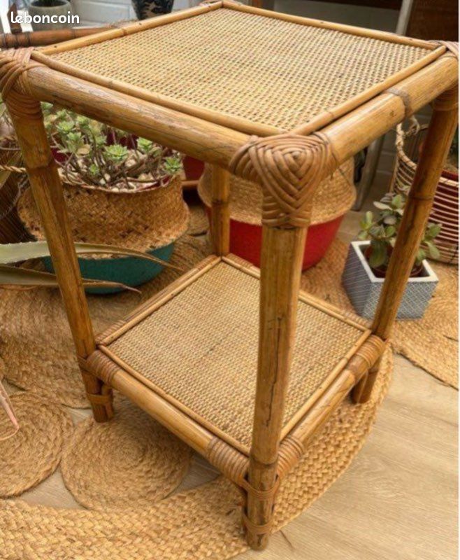 Meuble étagère table osier rotin vintage (image 7)