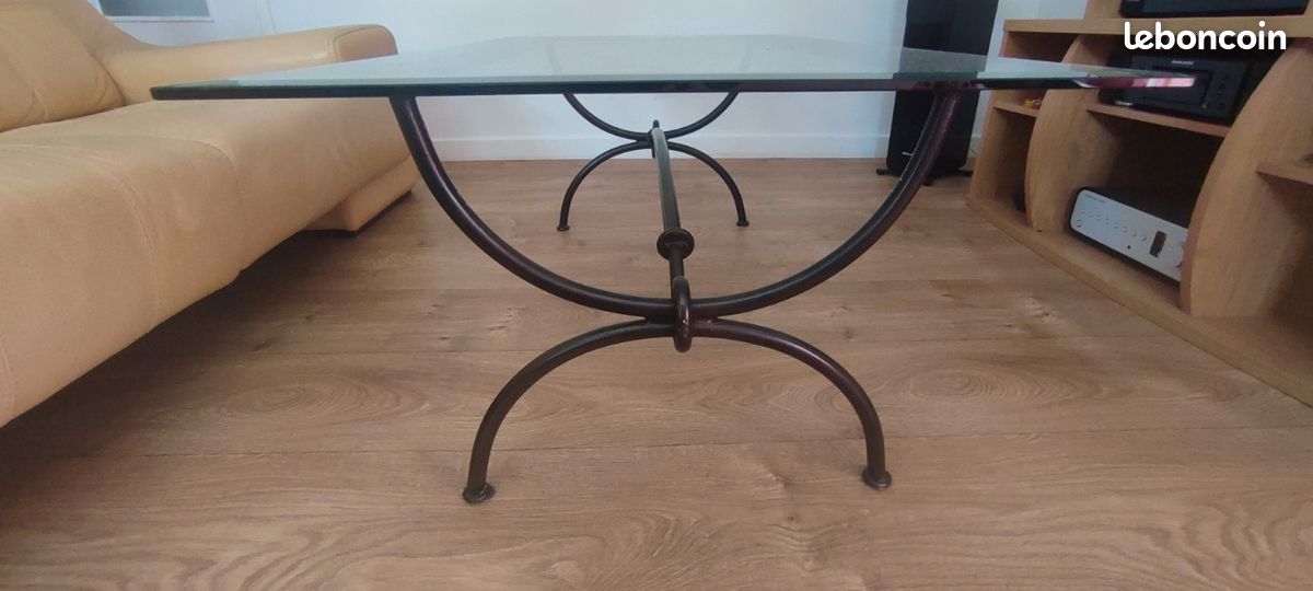 Table basse salon fer forgé et verre (image 1)