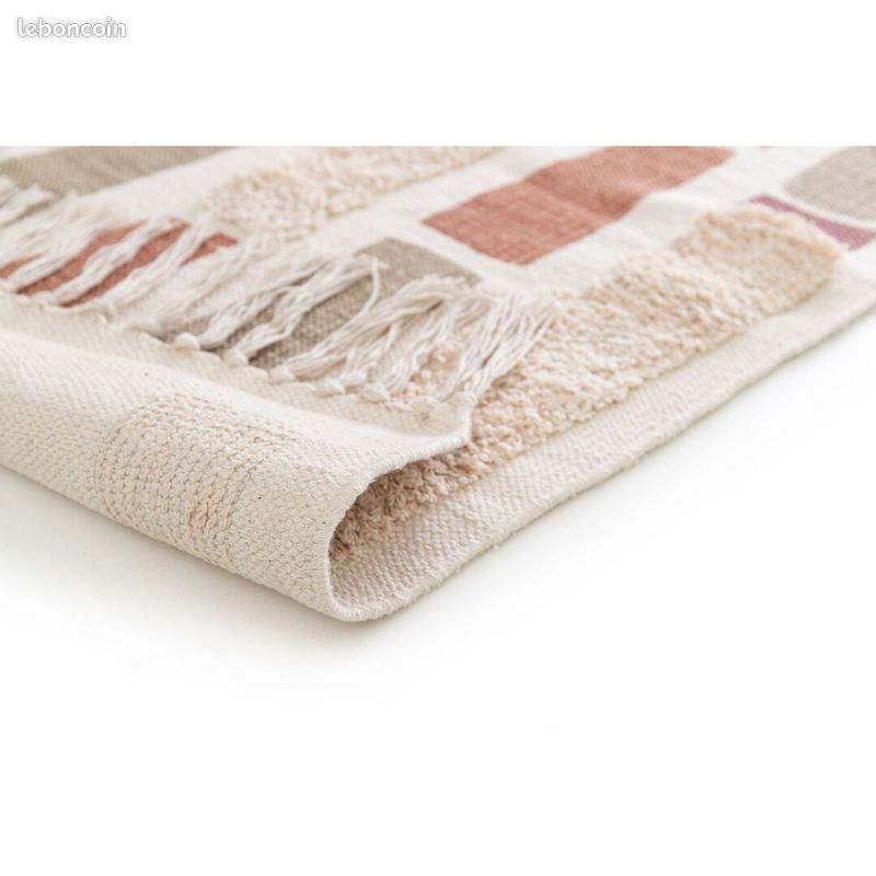 Tapis coton abstrait avec franges moderne Silas Marron 160x230 (image 6)