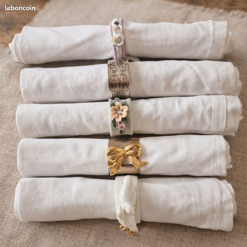 Lot de 4 ronds de serviette avec broderie anglaise - Blanc - Home All