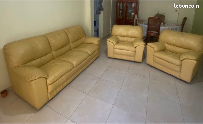 Canapé + 2 fauteuils CUIR (image 1)