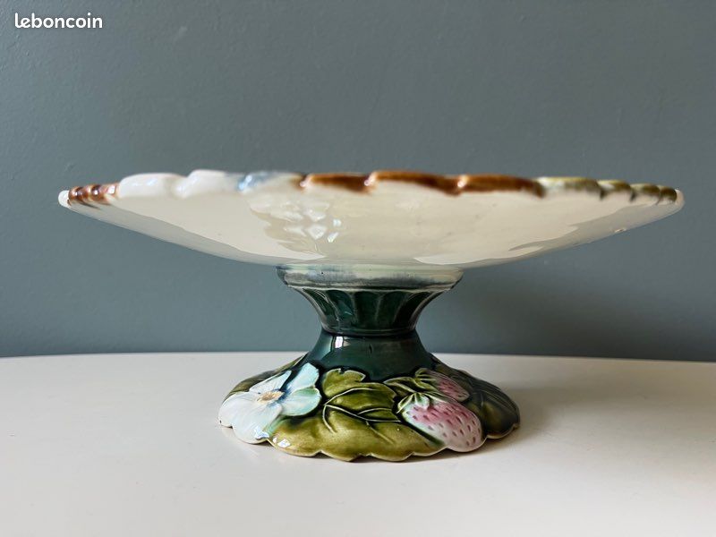 Barbotine d’Onnaing - coupe sur piédouche modèle « les fraisiers » - époque fin XIXe (image 3)