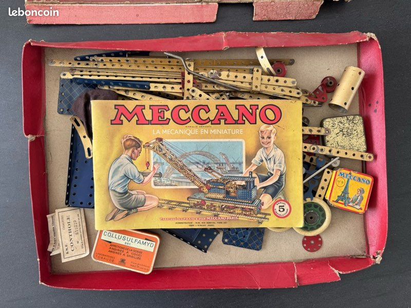 Boîte De Construction Meccano N°4 De 1953, Reconstituée Avec Pièces D'origine, Vintage