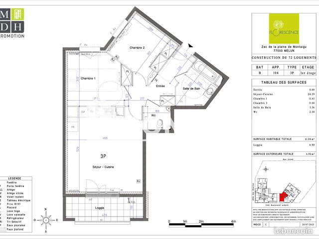 Appartement a louer melun - 3 pièce(s) - 61 m2 - Surfyn