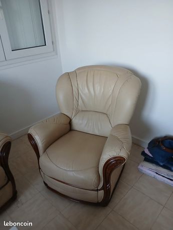 Canapé En Cuir Beige Bartley & Bartley 2/3 Places – Bon état – 350€