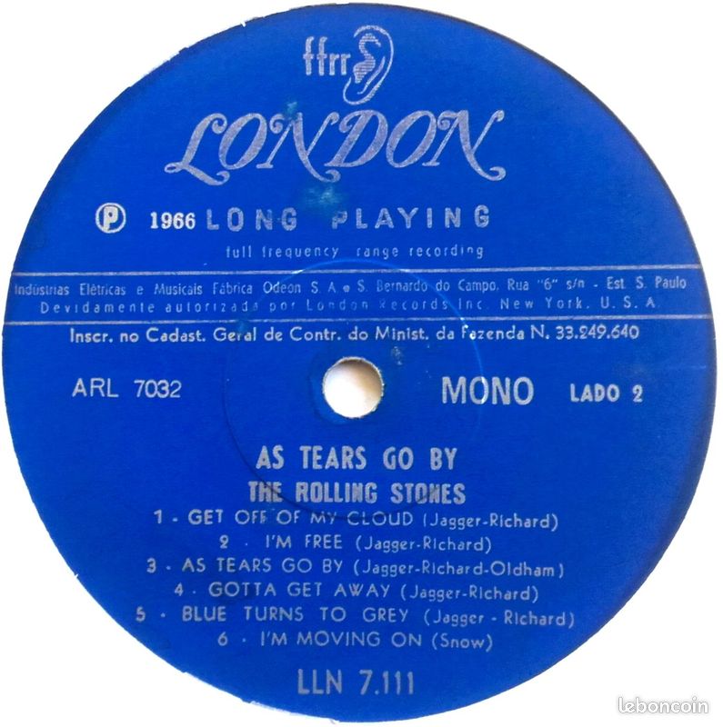 Rolling Stones - As Tears Go By LP MONO Brezil 1st Press 1966 Plastic Cover (image 4)