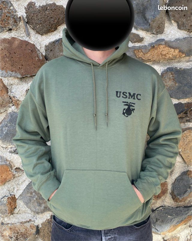 Pull à Capuche (Hoodie) Vert OD Kaki Gildan US Marines Style - Taille L - Neuf