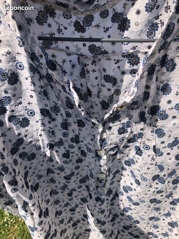 Blouse beige fleurie bleu M (image 3)
