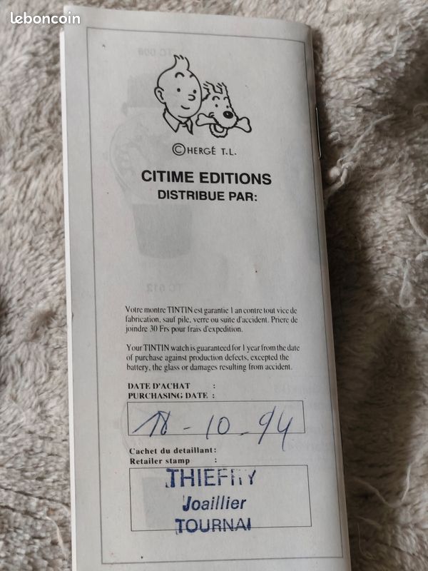 Montre Collector Tintin Par Hergé & Citime - Bateau - Coffret 1994 NEUF