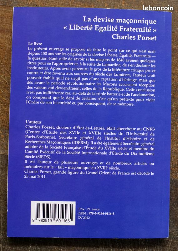 La devise maçonnique "Liberté Egalité Fraternité" (de Charles Porset) - quasi neuf (image 4)