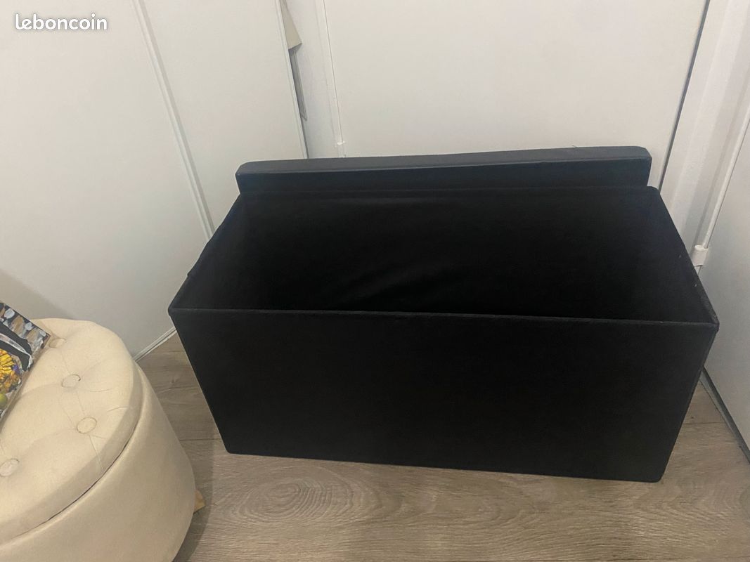 Banc pouf coffre en simili cuir noir (image 4)