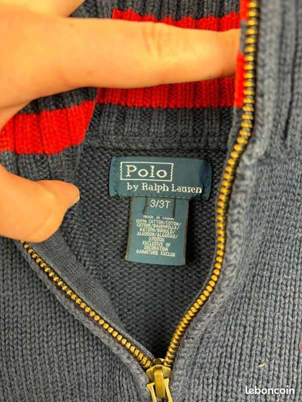 Polo Ralph Lauren Pull col montant zippé bleu marine enfant Taille 3 Ans Garçon Coton #R368 (image 5)