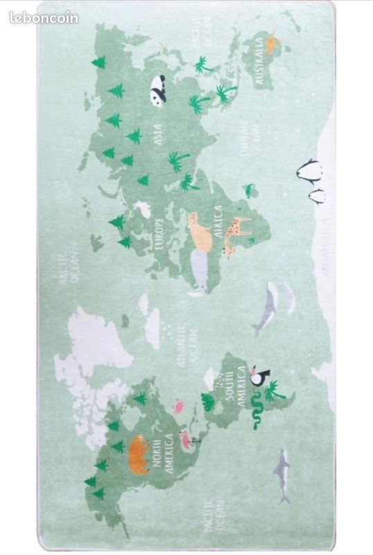 Mani Textile Tapis Carte du Monde Vert 100x150cm - neuf (image 1)