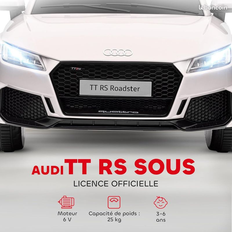 HOMCOM Voiture électrique Enfant véhicule électrique Enfant Audi TT RS 12 V 30 W V. Max. 3 Km/h télécommande 2,4G Effets sonores + Lumineux Blanc (image 4)