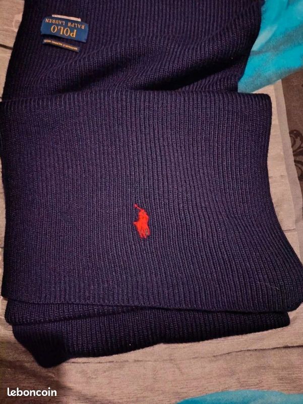 Écharpe Polo Ralph Lauren - 100% Laine Mérinos - Bleu Marine (image 4)