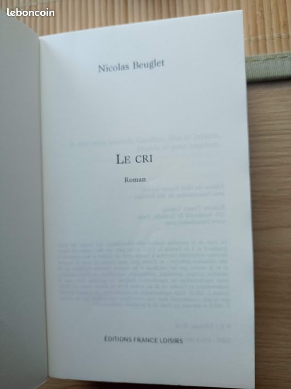 Livre " le cri " Nicolas Beuglet TBE (image 5)