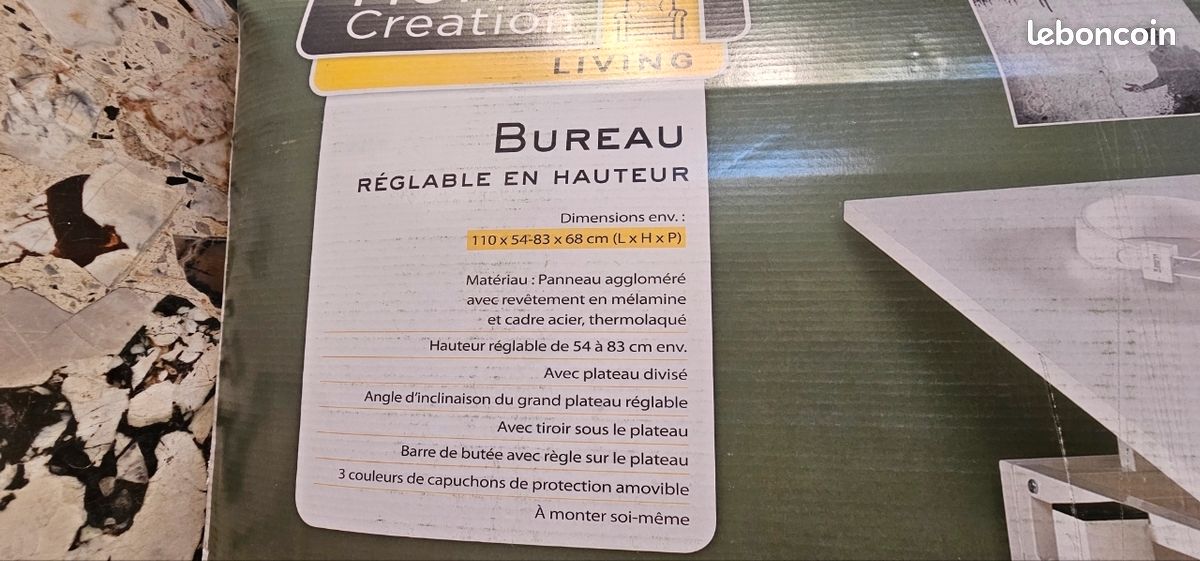Bureau réglable en hauteur Home Creation Living neuf (image 2)