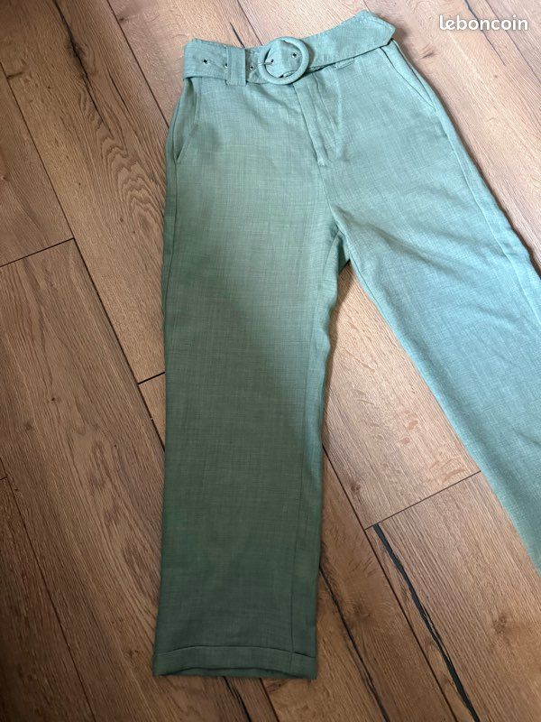 Pantalon taille haute coupe droite vert taille XS/34 (image 4)