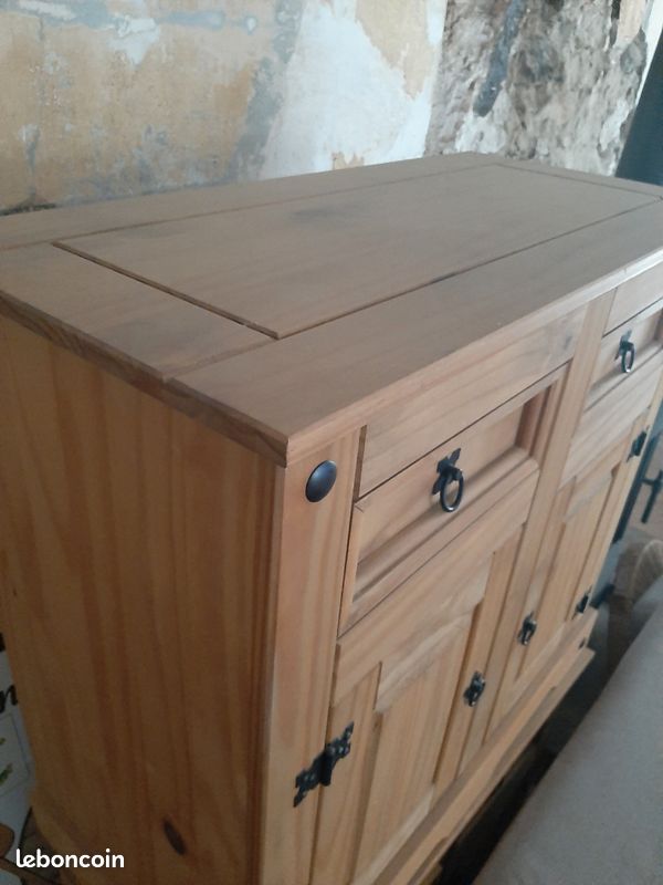Buffet bas en pin massif style Corona, 2 portes 2 tiroirs (image 2)