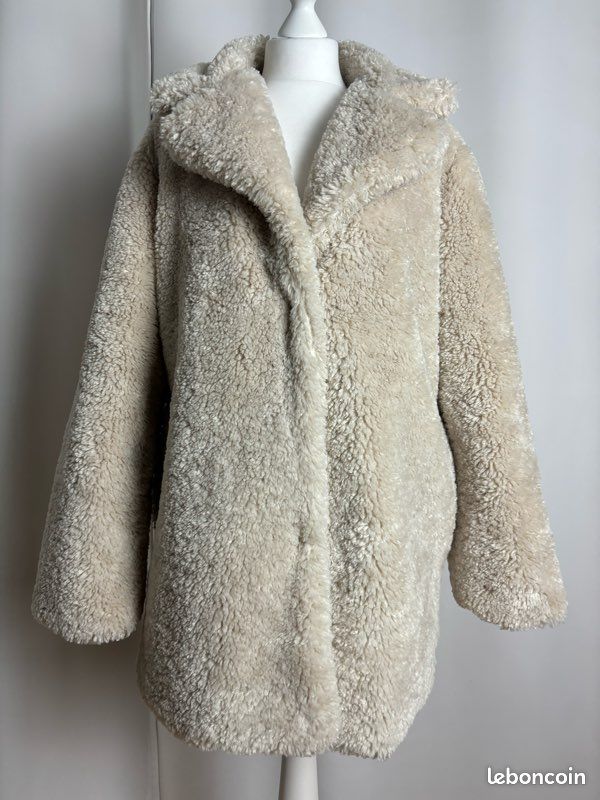 Manteau Vintage Fausse Fourrure Blanc Crème Taille M - Occasion Très Bon état