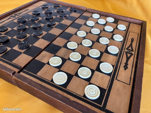 ANCIEN JEU D'ÉCHECS BACKGAMMON DAMES EN BOIS JEU DE JACQUET 1960