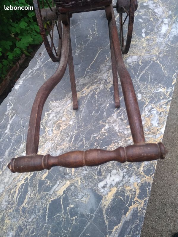 Ancienne Poussette De Poupée En Bois Et Métal – Vintage 60 Cm – Bon état