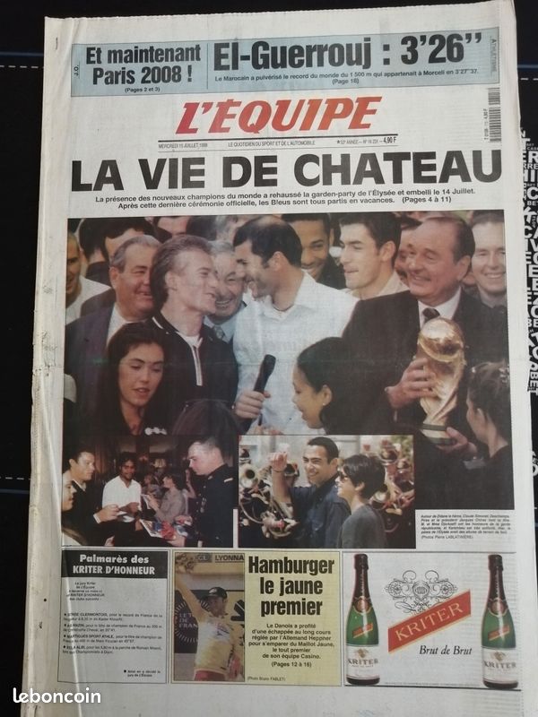 Collection Complète Journal L'Équipe Coupe Du Monde 98 - 64 Numéros - France Championne