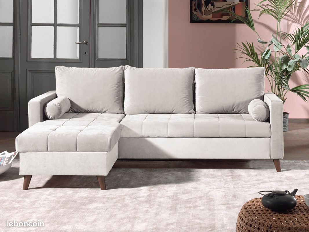 POLAR - Canapé d'angle réversible convertible - en velours au design scandinave - 4 places - Beige (image 4)