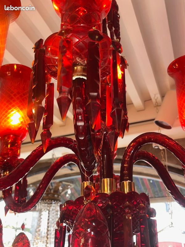 Ancien Lustre Rouge en verre (image 8)