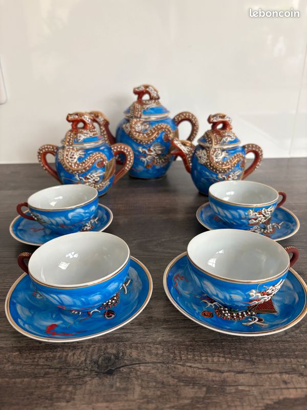 Service à Thé/café En Porcelaine Décor Dragon - Style Geisha - Occasion
