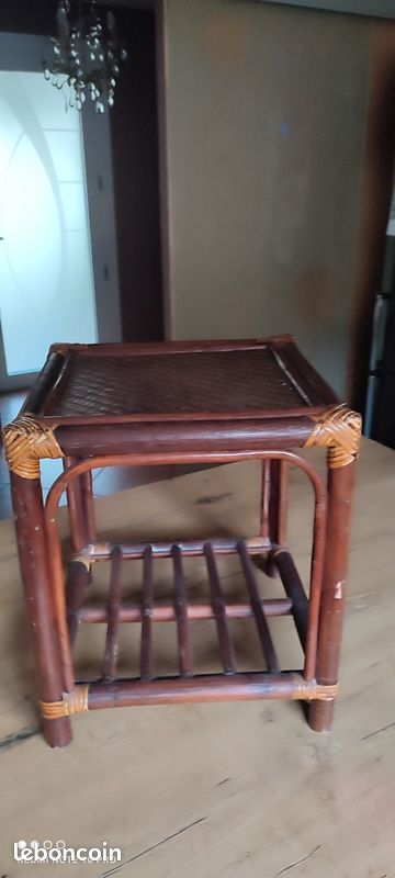 Table basse d'appoint bout de canapé rotin années 60 / 70 (image 5)