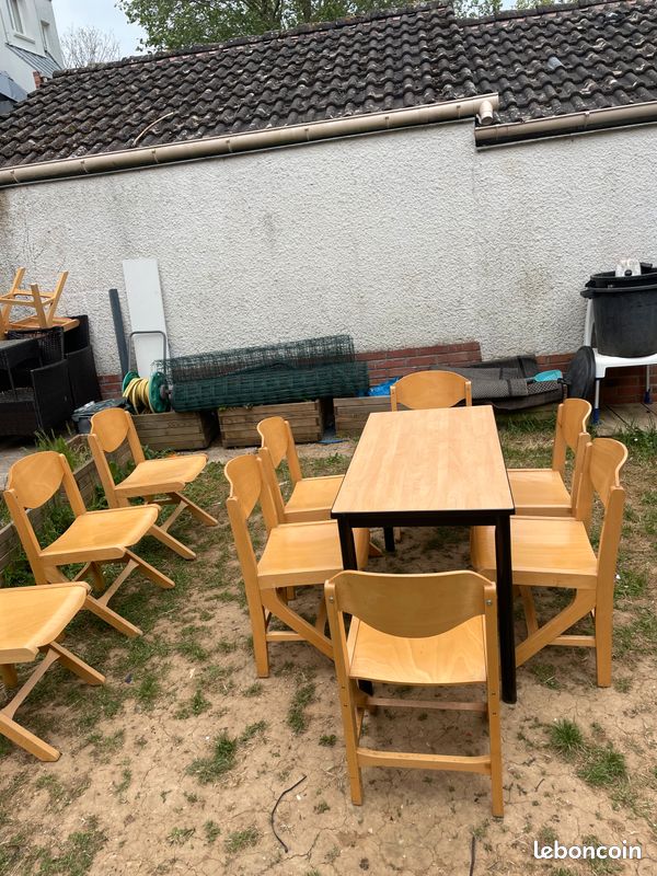 Table en bois 120x60 + 9 chaises (image 3)