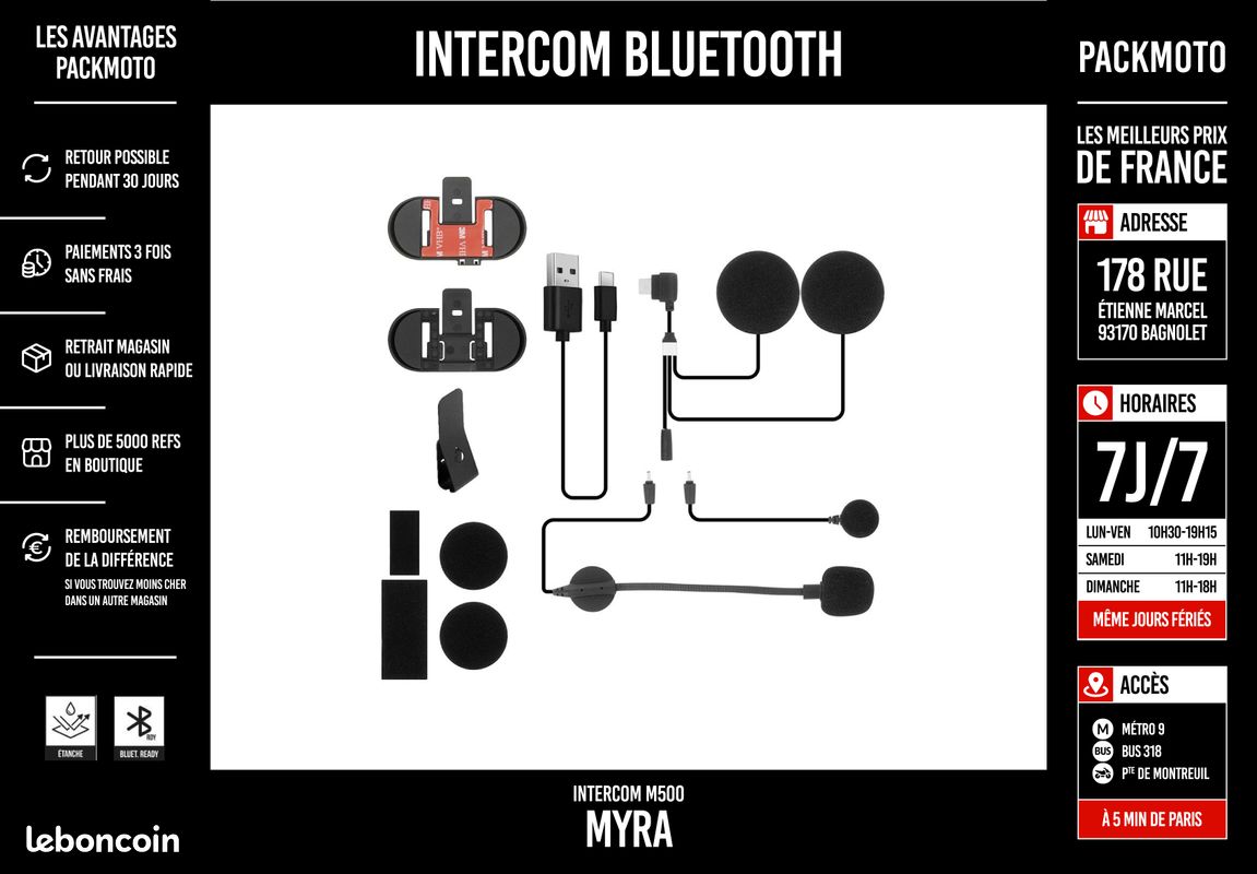 Kit Bluetooth Intercom - MYRA M500 - Neuf - Facture à votre nom (image 3)