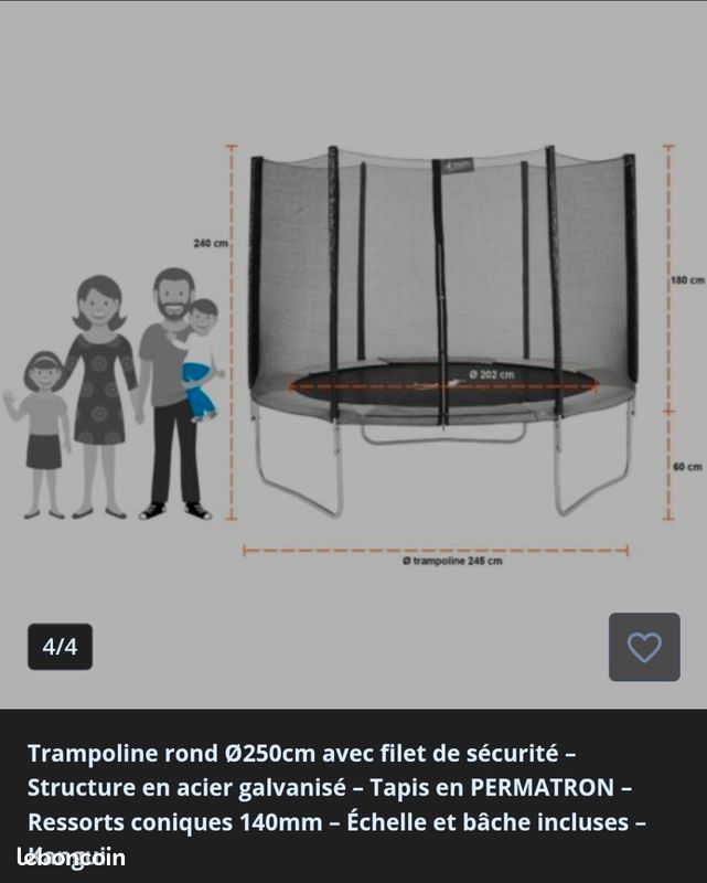 Kangui Bâche Protection Trampoline Diamètre 250 Cm - Couverture Universelle