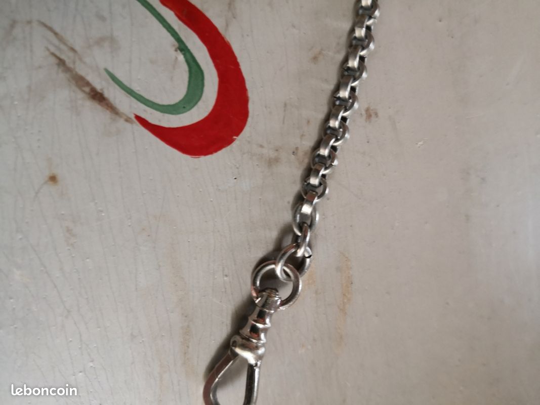 Chaîne De Montre à Gousset Ancienne En Acier Inoxydable - Longueur 26 Cm - Parfait état