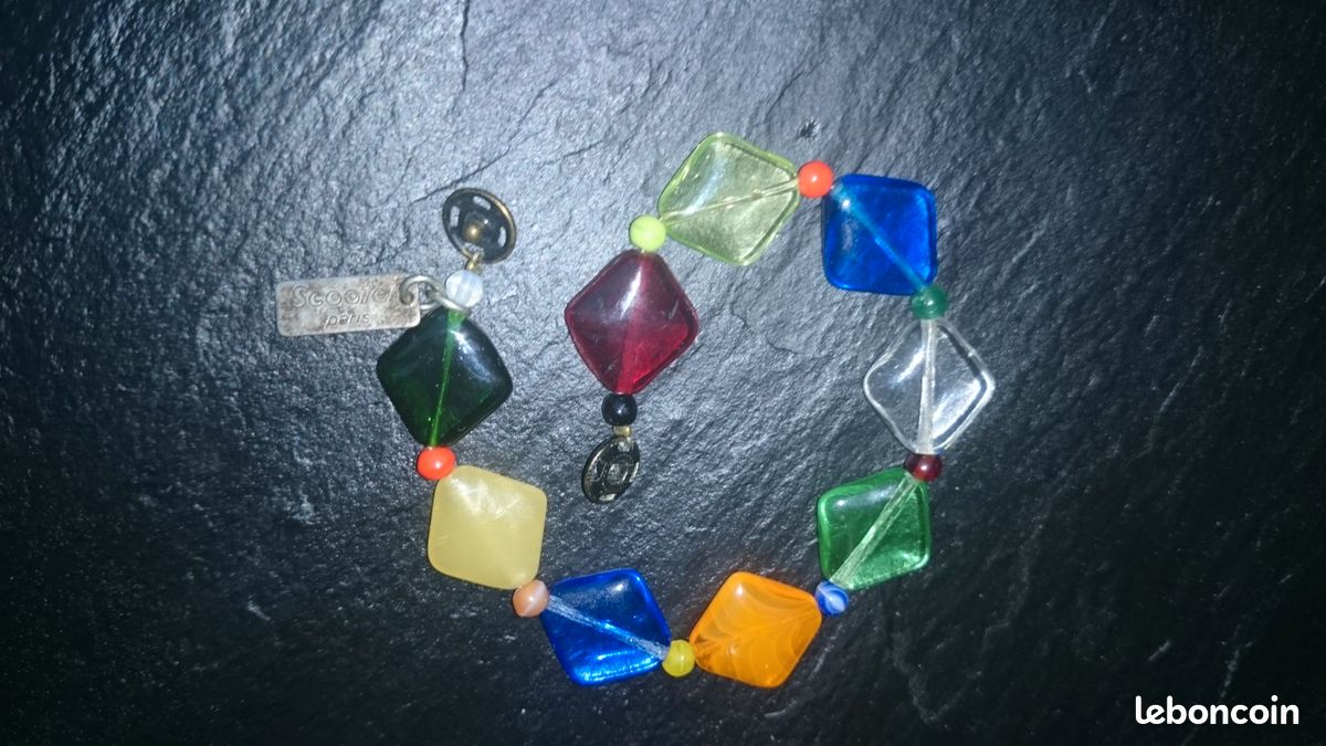 Bracelet marque Scooter multicolore perles losanges en pâte de verre (image 5)