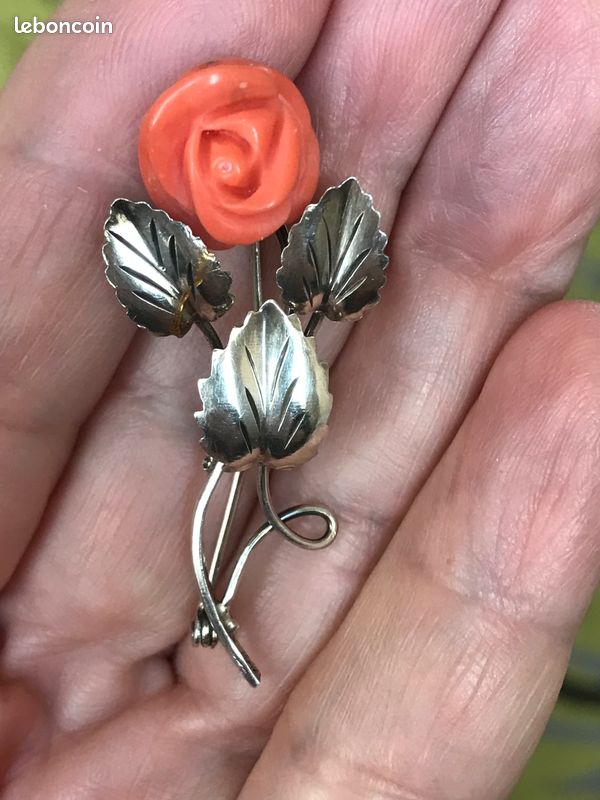 Broche Ancienne En Argent Massif Fleur - Occasion, Vintage, Sans Marque