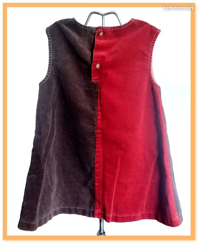 Robe sans manche aspect daim à motif beige marron rouge pour filles de 5 ans (image 3)