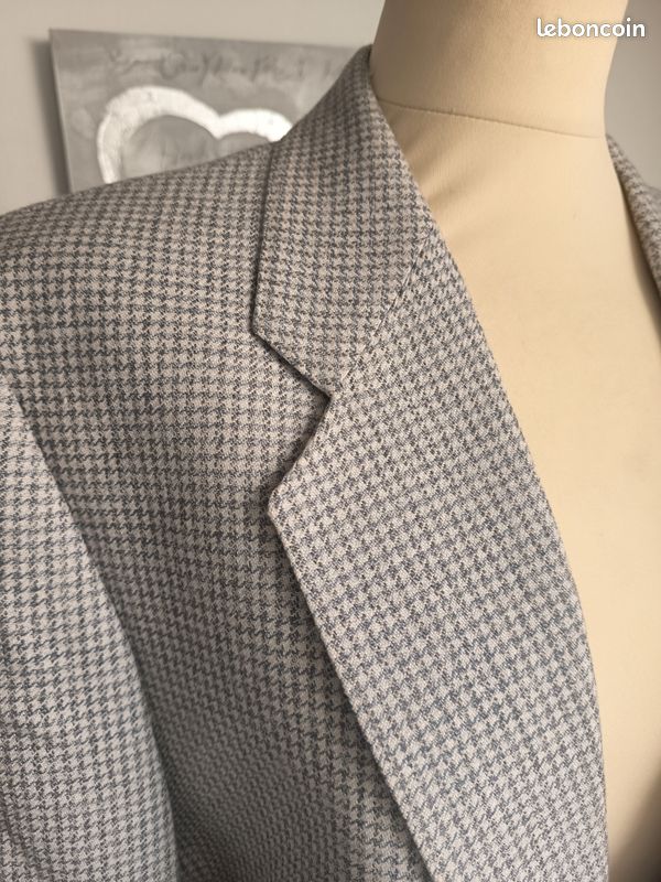Blazer à carreaux tons gris en laine vintage taille 38 (image 3)