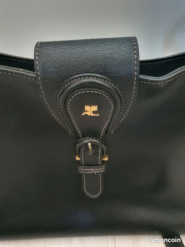 Sac à Main Courrèges Vintage En Cuir Noir - Style Bandoulière - Occasion