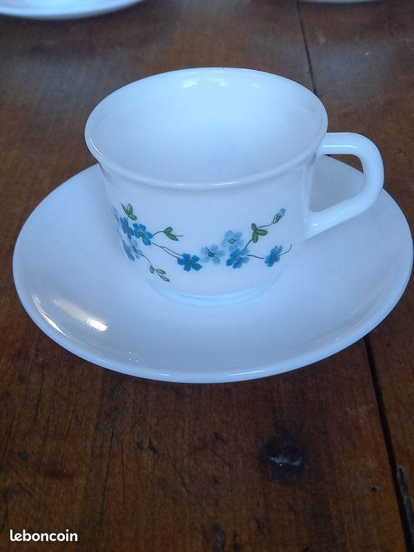 6 TASSES + Soucoupes et Pichet Arcopal VERONICA décor Myosotis EUR 25