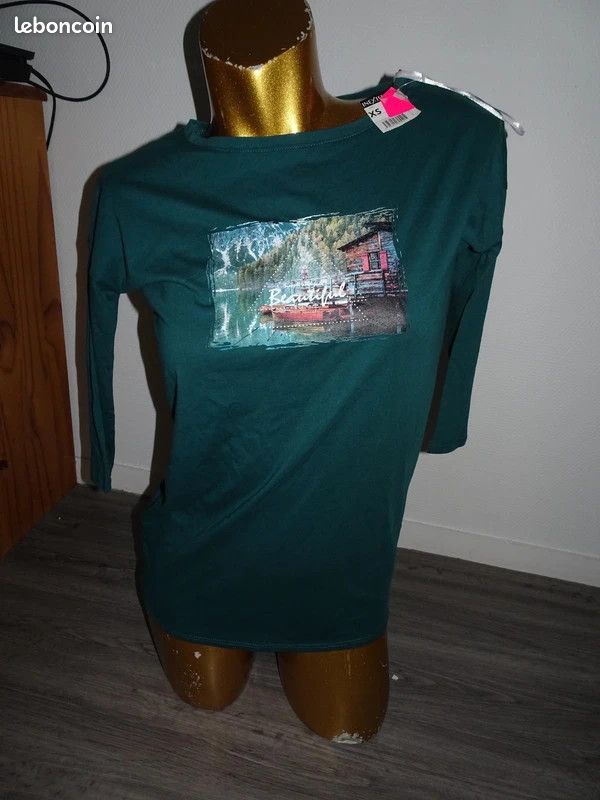 Tee shirt femme fille taille S manches 3/4 (image 1)