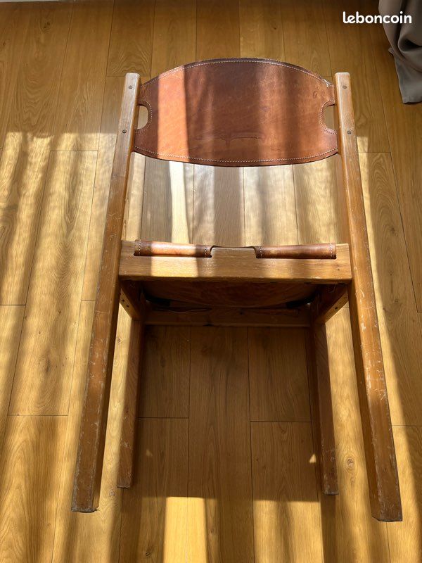 Fauteuil design en bois et cuir, camel (image 3)