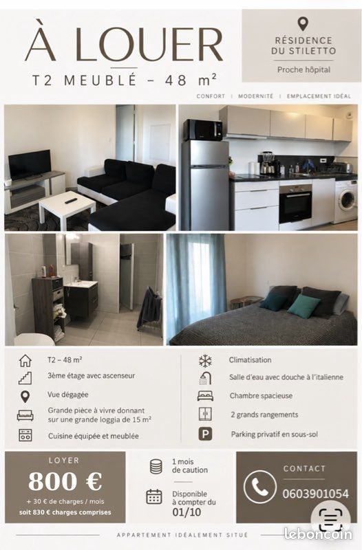 Appartement 2 pièces 48 m² · à Ajaccio · 48 m² · 830 €/mois