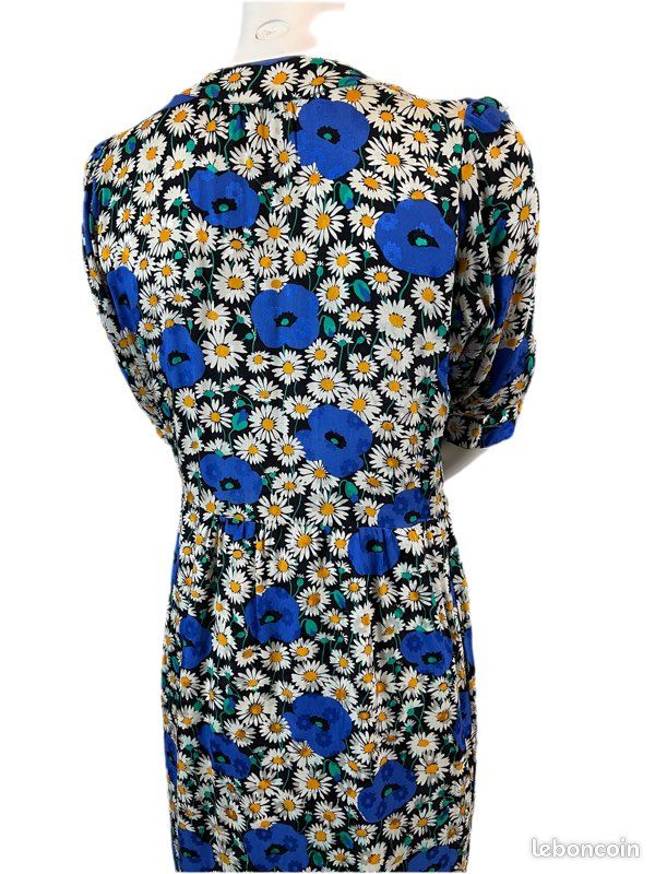 Robe Vintage En Soie Le Signe De Paris - Imprimé Floral Années 50, Taille 42-44/XL, 104cm